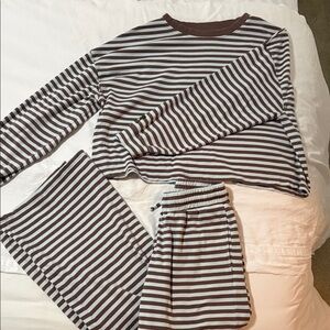 Daily Drills Light Blue and Brown Striped Long-Sleeve Pant Set